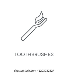 Toothbrushes linear icon. Toothbrushes concept stroke symbol design. Thin graphic elements vector illustration, outline pattern on a white background, eps 10.