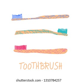 Toothbrushes set isolated. Creative brushes collection. Vector illustration.