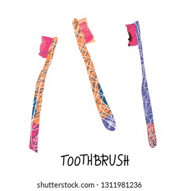 Toothbrushes set isolated. Creative brushes collection. Vector illustration.