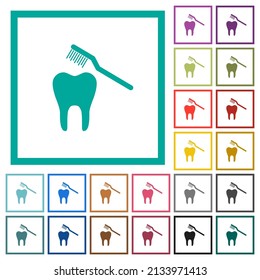 Iconos de color plano para cepillado de dientes con marcos cuadrantes sobre fondo blanco