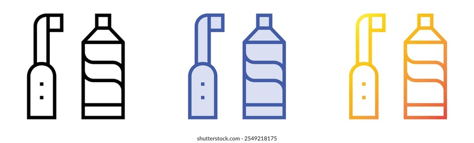 Zahnbürstensymbol. Lineares, blaues Füllungs- und Farbverlauf-Design einzeln auf weißem Hintergrund