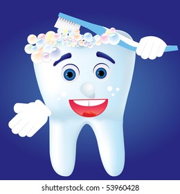 Tooth-cartoon clean himself, vector illustration