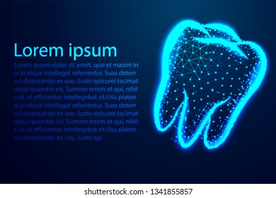 Tooth,Dental, Abstract low poly, Triangle, dot, line, polygon. Shine blue background, Vector illustration