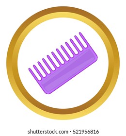 Toothed comb vector icon in golden circle, cartoon style isolated on white background