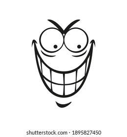 Toothed grinning emoji isolated wicked smiley emotion. Vector toothed maniac psychopath emoticon