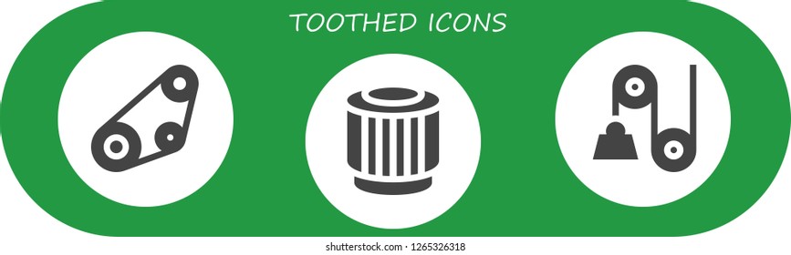  toothed icon set. 3 filled toothed icons. Simple modern icons about  - Timing belt, Pulley