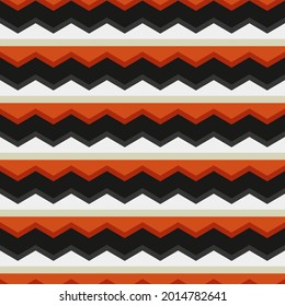 Toothed ornament. Vector orange and black toothed stripes. Seamless black and white zig zag repeated lines.