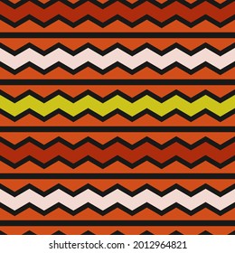 Toothed pattern. Vector seamless orange zig zag waves.