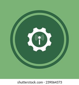 Toothed setting controls via wi-fi network on green background, vector, 10 EPS