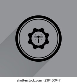Toothed setting controls via wi-fi network   on a gray background with a long shadow, vector, EPS 10