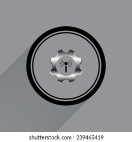 Toothed setting controls via wi-fi network   on a gray background with a long shadow, vector, EPS 10