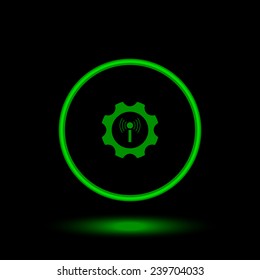 Toothed setting controls via wi-fi network   green circle on a black background, vector, EPS 10