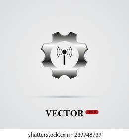 Toothed setting controls via wi-fi network   on a light background with shadow, vector, EPS 10
