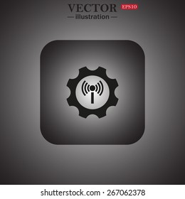 Toothed setting controls via wi-fi network, web icon. vector design
