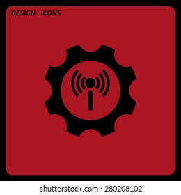 Toothed setting controls via wi-fi network. icon. vector design. Flat design style 