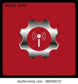 Toothed setting controls via wi-fi network. icon. vector design. Flat design style 