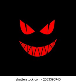 Toothed, smiling monster. Red flat illustration 