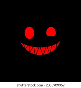 Toothed, smiling monster. Red flat illustration