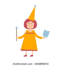 Toothfairy with magic wand and tooth. Vector flat concept