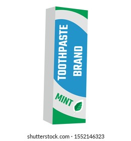 Toothpaste box cartoon template with mint leaf isolated on white background. Teeth protection, oral care, dental health concept for toothpaste packaging, poster. Vector illustration for any design.
