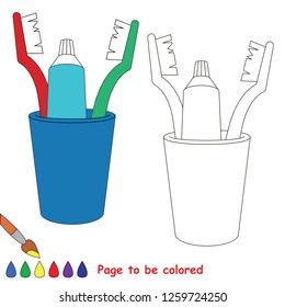 Toothpaste and brush to be colored, the coloring book for preschool kids with easy educational gaming level.