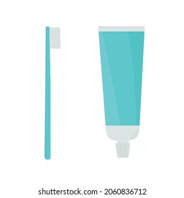 Toothpaste and Brush for cleaning teeth. Vector illustration
