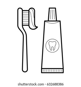 Toothpaste and brush, ensure healthy teeth and beautiful smile, poster for medical cabinet, professional treatment image, stomatology pictogram, care and beauty concept. Vector illustration