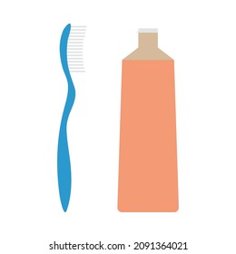 Toothpaste And Brush Icon. Flat Color Design. Vector Illustration.