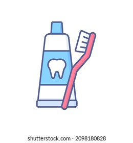 Toothpaste and brush - modern colored line design style icon