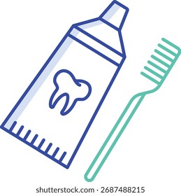 Ilustración de diseño de icono de color de contorno de cepillo de pasta de dientes