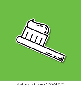 Toothpaste and brush sticker icon. Simple thin line, outline vector of beauty, make up, cosmetics icons for ui and ux, website or mobile application