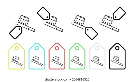 Toothpaste and brush vector icon in tag set illustration for ui and ux, website or mobile application