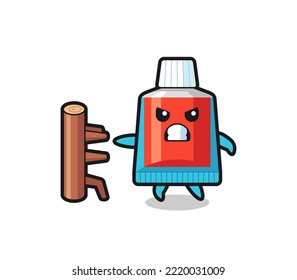 toothpaste cartoon illustration as a karate fighter , cute design