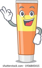 Toothpaste Cartoon Maskottdesign mit OK Finger Posen. Vektorgrafik