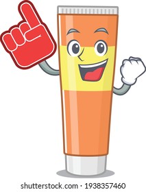 Toothpaste in cartoon picture design with Foam finger. Vector illustration