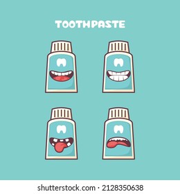 Toothpaste cartoon. vector illustration of cleaning, protecting, sanitizing. with different mouth expressions. cute cartoon