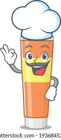 Toothpaste chef cartoon drawing style wearing iconic chef hat. Vector illustration