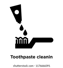 Toothpaste cleanin icon vector isolated on white background, logo concept of Toothpaste cleanin sign on transparent background, filled black symbol