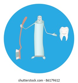 toothpaste with dental brush on blue background