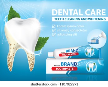 Toothpaste for dental care banner vector illustration