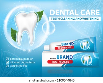 Toothpaste for dental care banner vector illustration