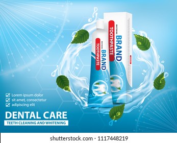 Toothpaste For Dental Care Banner Vector Illustration