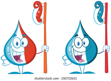 Toothpaste Drop Cartoon Mascot Character. Vector Collection Set Isolated On White