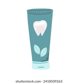 Toothpaste green colour with tooth and mint leaves