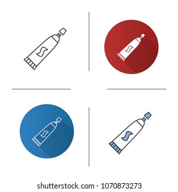 Toothpaste icon. Dentifrice. Flat design, linear and color styles. Isolated vector illustrations
