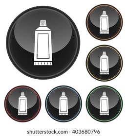 Toothpaste Icon Glossy Button Icon Set in With Various Color Highlights