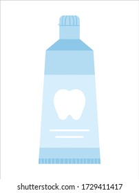 Toothpaste icon isolated on white background. Vector tooth care tool. Element for cleaning teeth. Dentistry equipment illustration. Blue tooth paste tube