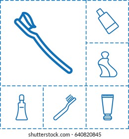 Toothpaste icon. set of 6 toothpaste outline icons such as cream tube, toothbrush