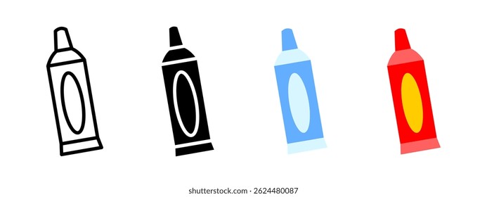 Toothpaste icon. Squeezable tube with label for dental paste vector illustration. Oral hygiene and daily brushing symbol. Fresh breath and tooth care product sign. Dental health pictogram.