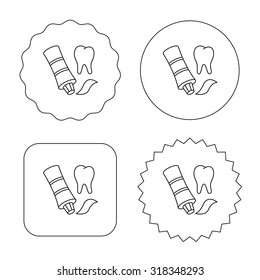Toothpaste icon. Teeth health care sign. Flat circle, star and emblem buttons. Labels design. Vector
